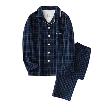 hoksml Ensemble de Pyjama pour Homme en Coton à Carreaux Chemise à Col à Revers Boutonnée à Manches Longues Pantalon Classique Décontracté Vêtement de Nuit et de Détente