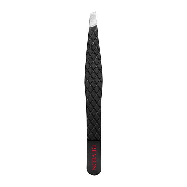 Revlon Pince à Épiler Inclinée d'Expert en Acier Inoxydable, Dotée d'Une Poignée Texturée à Motif de Losanges Noirs avec Marquage Revlon Rouge, Conçue pour une Épilation Précise et l'Élimination Sécuritaire des Poils les Plus Minces.