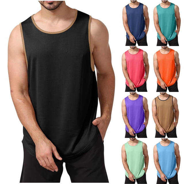 Yuyuzo Camisoles Sans Manches pour Hommes Col Rond Débardeurs d'Entraînement T-Shirts de Couleur Unie T-Shirts Amples