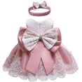 thumbnail image 1 of 2 Pcs Robe pour Nouveau-Née Fille en Dentelle, Robe Tutu de Princesse, Robe de Fête d'Anniversaire et de Vacances + Bandeau, Ensembles 0-24 m, 1 of 5