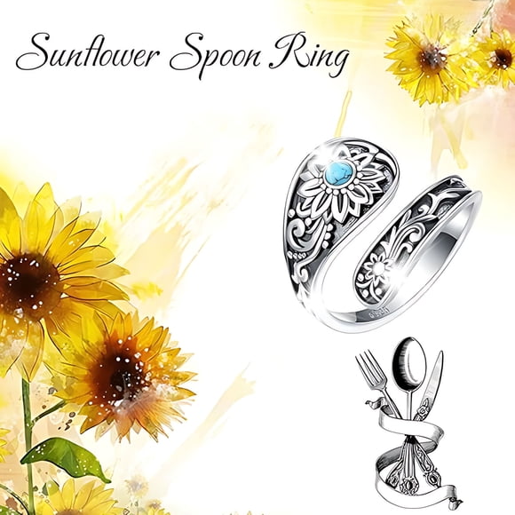 UsTZtai under $5 925 Silver Spoon Ring with Turquoise, Vintage Adjustable Size Ring, Inspirational Jewelry for Women Gift