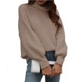 thumbnail image 1 of Qertyioot Chandails Surdimensionnés pour Femmes Col Roulé Mode Uni Manches Longues Col Roulé Chandail Décontracté Hauts, 1 of 6