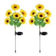 Solar Sunflower Garden Lights 27.56In | Multi-Head Led Outdoor Flowers with Swaying Effect | Solar Powered Auto on Off Stake Lights for Yard, Lawn, Pathway Decoration