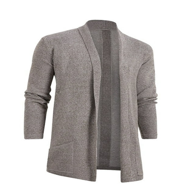 Men Cardigan Sweaters Solid Color Shawl Collar Long Sleeve Knitted Fall Casual Long Cardigan
