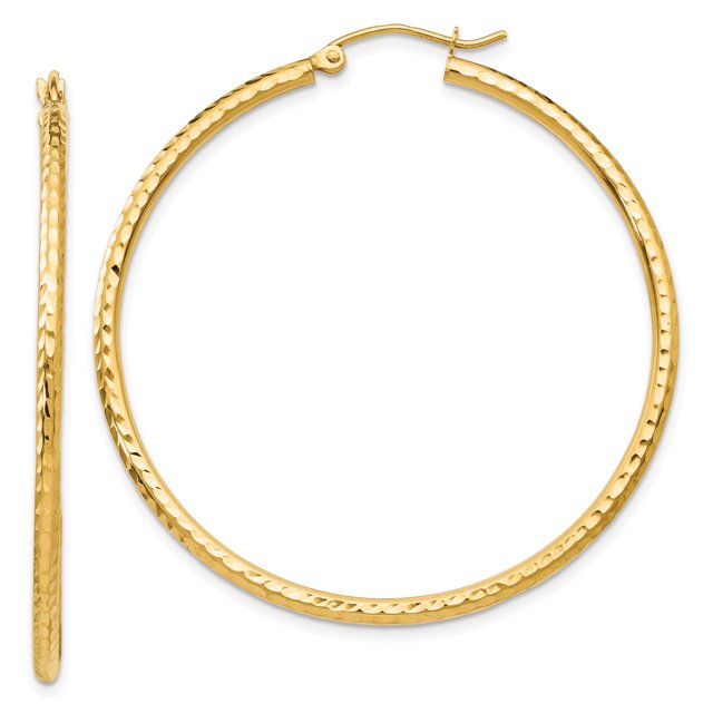 Boucles d'Oreilles Créoles Rondes en Or Jaune 14K avec Diamants de 2mm