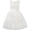 thumbnail image 2 of B91xZ Robe à Volants pour Filles Sans Manches à Col Ras du Cou, Robe Maxi, Blanc 6, 2 of 5