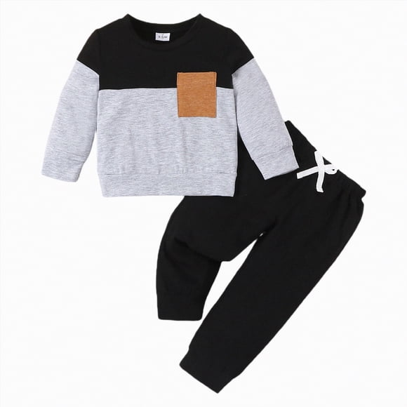 Zanarzt Newborn Baby Boy New Years Outfits Girls Christmas Long Sleeve Color Block Pullover Tops Trumpet Pants Outfits Black,6-9 Months