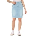 thumbnail image 1 of Unique Bargains Women's Basic Distressed High Waist Ripped Hem Washed Jeans Denim Skirt Light Blue L, 1 of 6