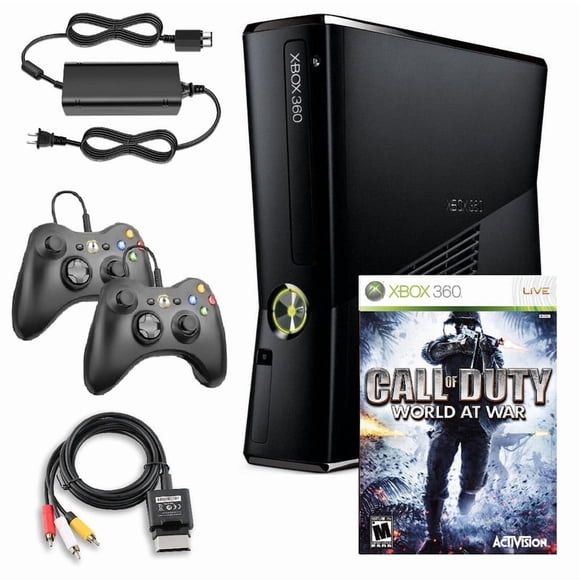 Restored Xbox 360 S 250GB Game Console Black with Call of Duty World at War and 2 Retrofam Black Controllers (Refurbished)