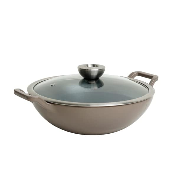 Meyer Enameled Cast Iron Kadai with Lid, 26cm, Induction Cooktop Compatible
