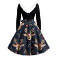 thumbnail image 3 of EGNMCR Robes pour Femmes de Noël Imprimées Patchwork Col en V Taille Haute Manches Longues Robe Vintage avec Ceinture Robe de Fête Cadeaux de Noël, 3 of 3