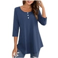 thumbnail image 1 of FAIWAD Oversized Tshirts for Women 3/4 Sleeve Button Decor Tops Cute Round Neck Basic Business Tees Blouses, 1 of 4