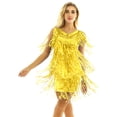 thumbnail image 1 of iEFiEL Robe Mini à Sequins Brillants à Franges pour Femmes en Faux Cuir Col en V Sans Manches Tenue de Danse Samba Or L, 1 of 6
