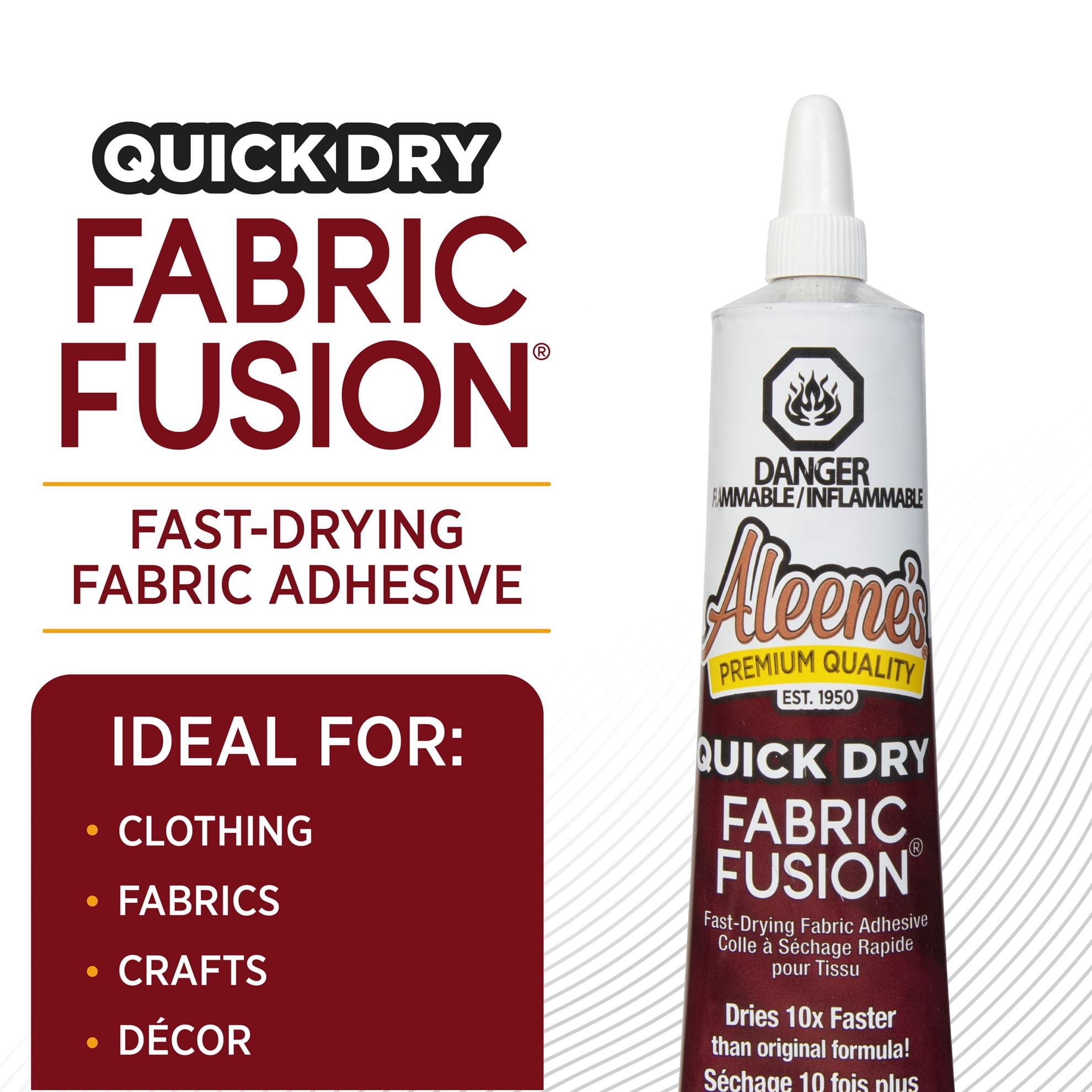 Adhésif Aleene’s Quick Dry Fabric Fusion, 44 ml – Colle permanente pour tissus à séchage rapide pour vêtements, denim, cuir et projets créatifs