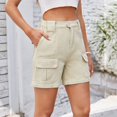 thumbnail image 2 of Timegard Women's Elastic High Waisted Straight Leg Cargo Denim Shorts with Pockets, Medium, 2 of 7