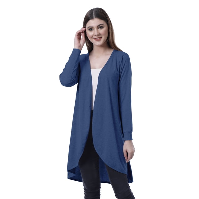 Moomaya Womens Full Sleeve Hi-Lo Shrug Rounded Hem Long Cotton Summer Cardigan