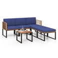 thumbnail image 4 of Costway 6pcs Patio Acacia Wood Conversation Sofa Seat Set Ottomans Table Outdoor Navy, 4 of 9