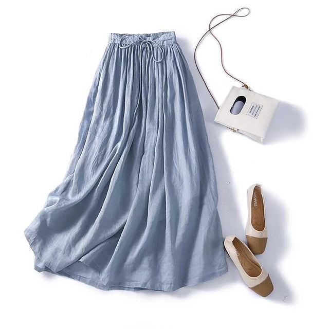 Cadeaux pour Femmes LSLJS Jupe Cheville en Coton et Lin d'Été Unie Brodée à Taille Élastique pour Femme, Jupe Maxi