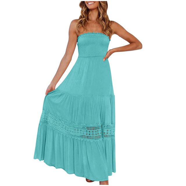 Mrat Robe Tube d'Été Décontractée pour Femme, Sans Manches, Unie en Dentelle, Robe de Soirée Formelle Grande Taille P-134 Vert Menthe G