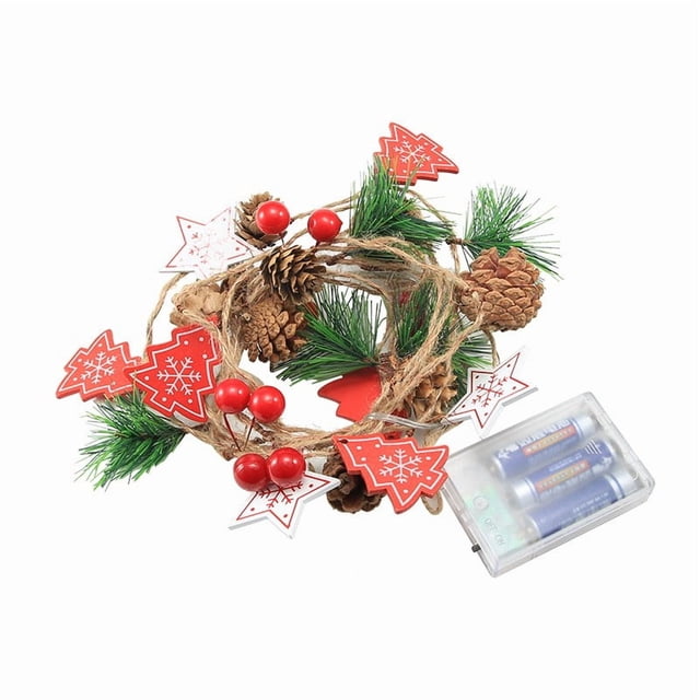 WLOELOEW Led Pinecone Wood Chip Five Pointed Star Christmas Decoration With Red Berries Battery Powered Light String For Tree Wreath Decor Plastic Material Color B B