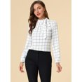 thumbnail image 2 of INSPIRE CHIC Blouse de Bureau pour Femmes à Carreaux avec Nœud Papillon au Cou, 2 of 6