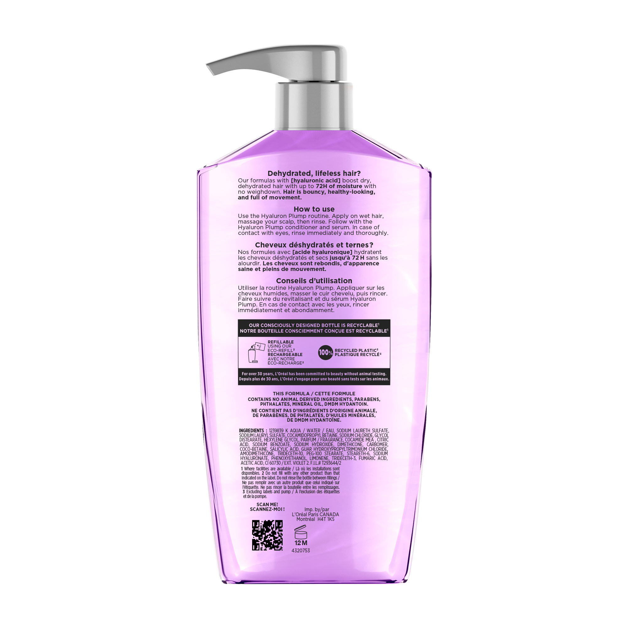 L'Oréal Paris Hair Expertise Hyaluron Plump Hydrating Shampoo, With Hyaluronic Acid for Dehydrated Hair, 828ml