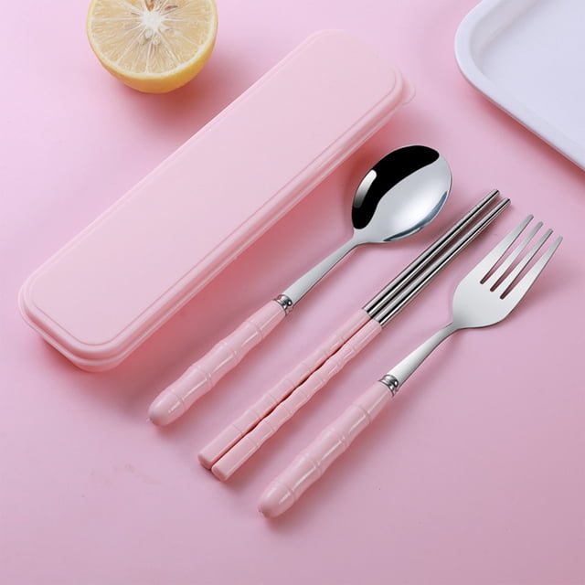 Stainless Steel Portable Cutlery Set Chopsticks Spoon Fork Three Piece Gift For Office Work Travel Camping