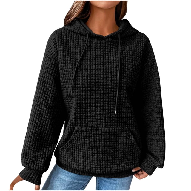 CEHVOM Mode Femmes Décontracté Manches Longues Col Rond Chandails pour Dames Hauts Blouse Chandail à Capuchon Uni Liquidation