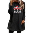 thumbnail image 1 of Pisexur Fuzzy Chandails de Noël pour Femmes Doublés en Molleton à Manches Longues à Col Rond Chandail d'Hiver Chaud Imprimé Verres de Vin Rouge Chandail de Noël à Enfiler Hauts avec Poches, 1 of 4