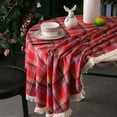 thumbnail image 5 of RKSTN Christmas Decorations Nappe Ronde 150 cm Coton et Lin Vert Rétro Nappe à Carreaux Lavable Table Basse Décorative Nappe de Jardin Cuisine Décoration de Noël, 5 of 5