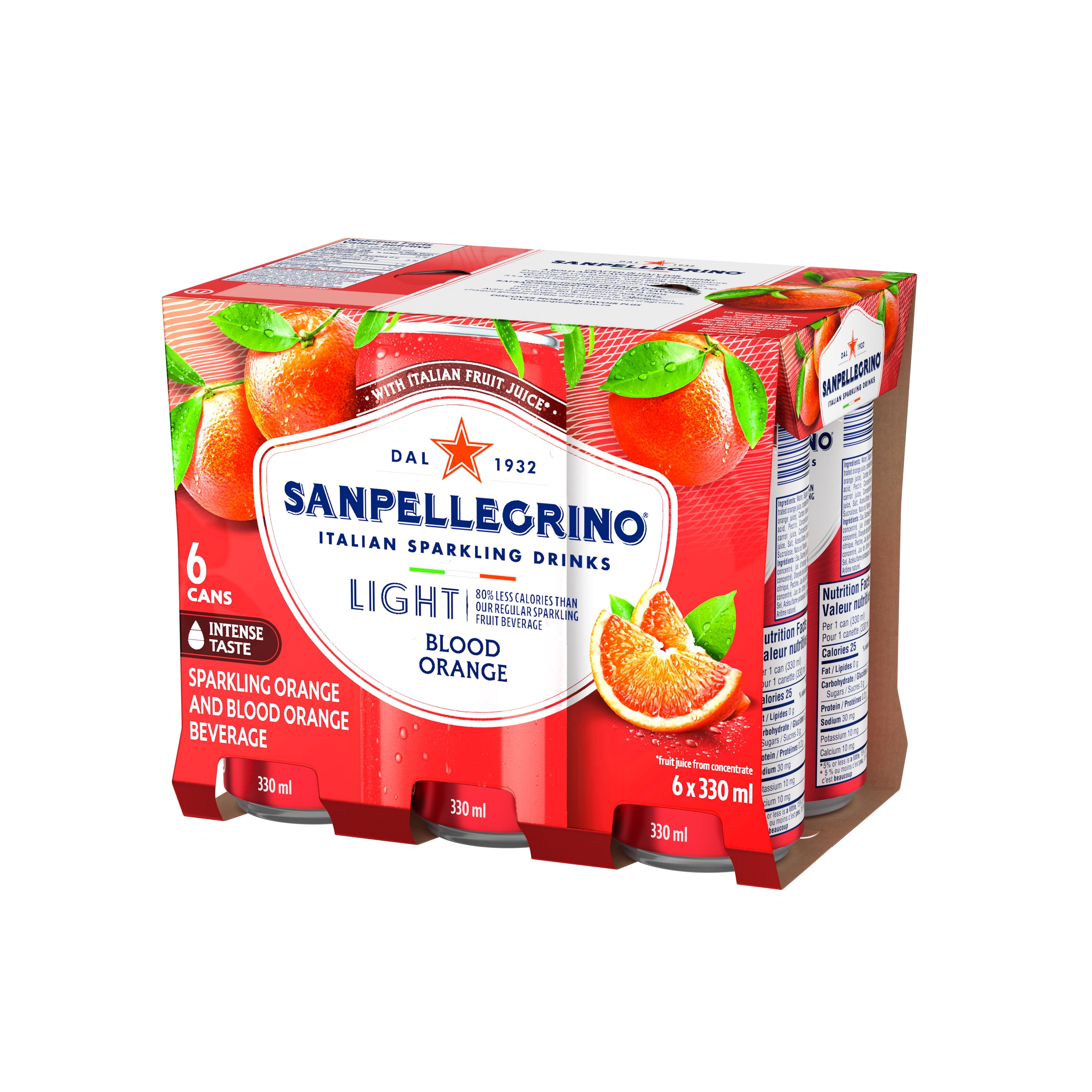 San Pellegrino Orange Sanguine Léger, Boisson Pétillante aux Fruits, 25 Calories, Fait avec du Vrai Jus de Fruits (Fait de Concentré), Audacieuse et Savoureuse, Élaborée en Italie