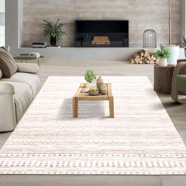 HOMERRY Large Boho Geometric Non-Shedding Area Rug 9' x 12' for Living Room Washable Indoor Carpet, Beige/Camel