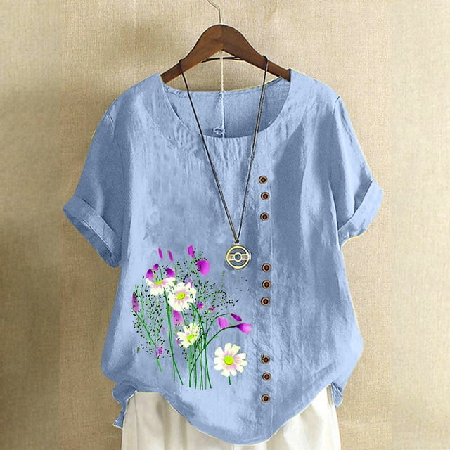 Fankiway T-Shirt Ample Décontracté d'Été pour Femme à Col Rond, Manches Courtes, Imprimé Floral, Hauts pour Femmes, Liquidation, Grande Taille, Chemises pour Femmes en Liquidation, Vêtements de Printemps pour Femmes 2024