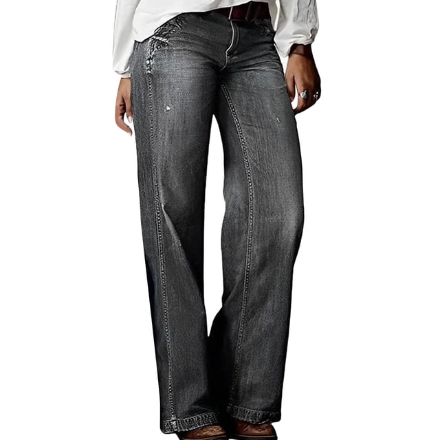 LOVZFMLL Pantalon pour Femme, Taille Haute Polyvalent Droit Ajusté Jambe Ample Gris, 4TG