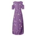 thumbnail image 4 of JULMCOMO Robes Grande Taille pour Femmes 5x Robe d'Été à Épaules Dénudées pour Invitée de Mariage Tendance à Imprimé Floral à Manches Courtes Col Ras du Cou Longue Robe Violet 5TG, 4 of 6