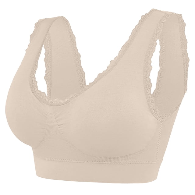 Padded Bralettes for Women Seamless Bra Feature V-Neck Training Bra Style W-454 Beige M