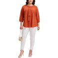 thumbnail image 3 of GRACE & GRANDEUR Women's Plus Size Tops Work Round Neck Ruffle Chiffon Blouse Office Top 2X Caramel, 3 of 8