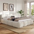 thumbnail image 1 of Platform Bed, Plush Boucle Fabric Upholstered Bed,,White, 1 of 19