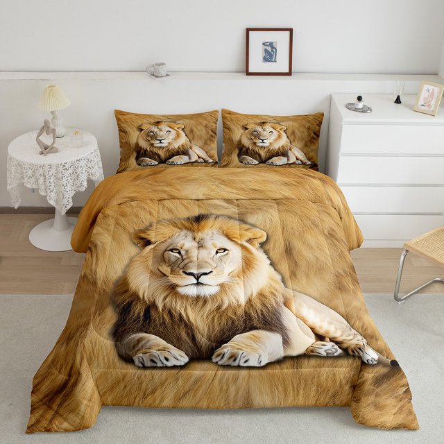 Lion Comforter Set,3D Lion King Bedding Set,African Animal Skin Print Bedding Comforter Sets,Wild Animal Duvet Insert,Modern Abstract Artwork Down Comforter