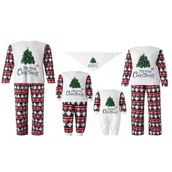 MesaSe Christmas Family Pajamas Autumn Long Sleeve Tops + Trousers / Romper / Pet Clothing Letter Tree Loose Version Holiday