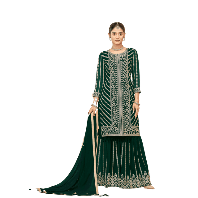 Custom Made Pakistani Straight Kurti Georgette With Sharara Suit Wedding Special