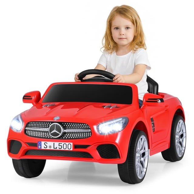 OLAKIDS 12V Electric Kids Ride On Car, Licensed Mercedes Benz SL500 Toy Car with Remote Control, MP3 Plug, USB, 2 Speeds, LED Lights, Battery Powered Toy Vehicle for Toddler Children