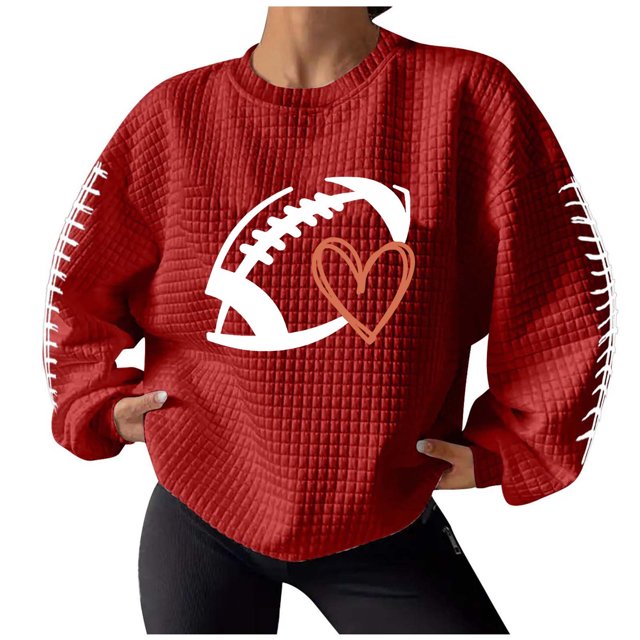 Rbaofujie Chandails d'Automne Mode Femmes Décontracté Dames Uni Ample Manches Longues Col Rond Chemisiers Hauts Chandails Sans Capuche Rouge Chandails à Capuche et Chandails pour Femmes