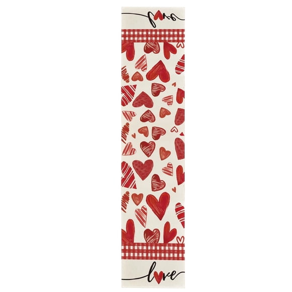 Oimcto Nappe de la Saint-Valentin (33*90), Chemin de Table Blanc avec Amour pour la Saint-Valentin Décoration de Table pour la Maison Cuisine Salle à Manger, Paysage de Table Élégant, Décor Minimaliste des Fêtes, Décor pour Douche Nuptiale