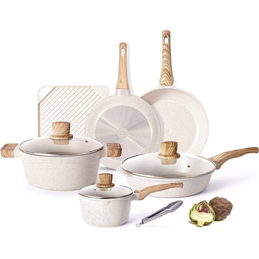 Caannasweis 10 Pcs Casseroles et Poêles Poêle Antiadhésive Ensemble de Casseroles Blanches Batterie de Cuisine Antiadhésive avec Poêle à Griller