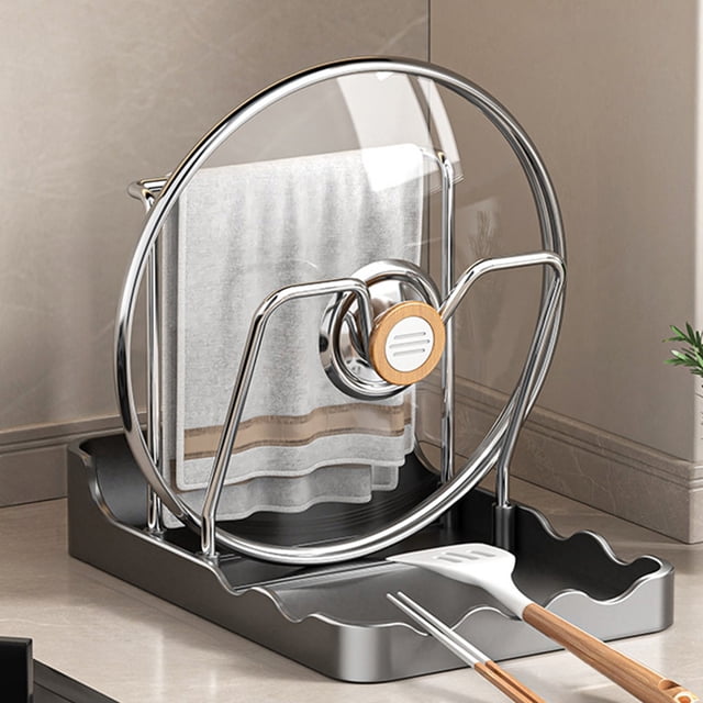 Storage Rack For Pot Lid And Tablecloth With V-shaped Groove Antis Slip And Water Tray Kitchen Desktop Storage Rack