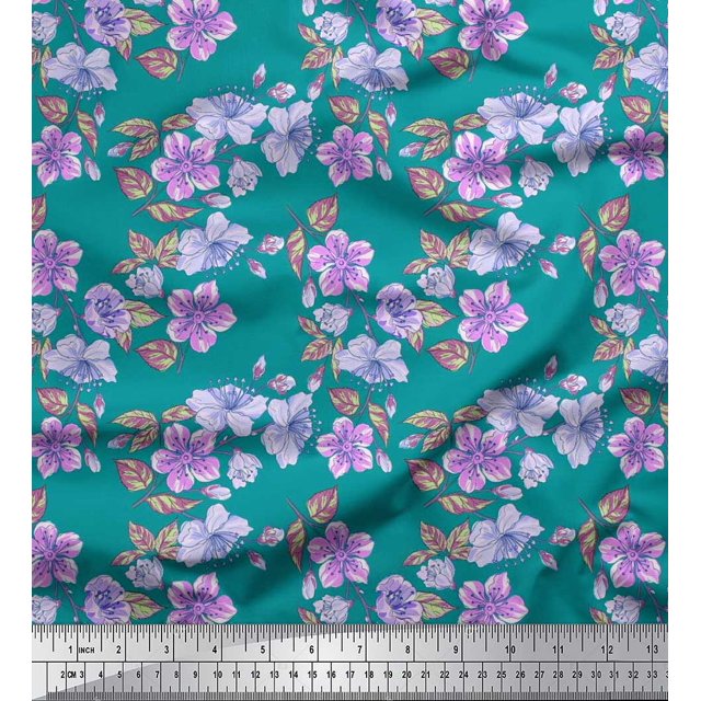 Soimoi Poly Georgette Fabric Leaves & Buttercup Floral Print Fabric by the Yard 42 Inch Wide
