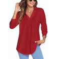 thumbnail image 4 of LUXUR Haut Femme Ample Tunique Chandail Manches 3/4 Chemise Col en V Blouse Rouge G, 4 of 6