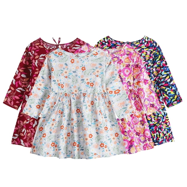Bébé Filles Casual Robes Nouveau-Né Robe Florale Confortable Classique Manches Longues pour 5-6 Ans