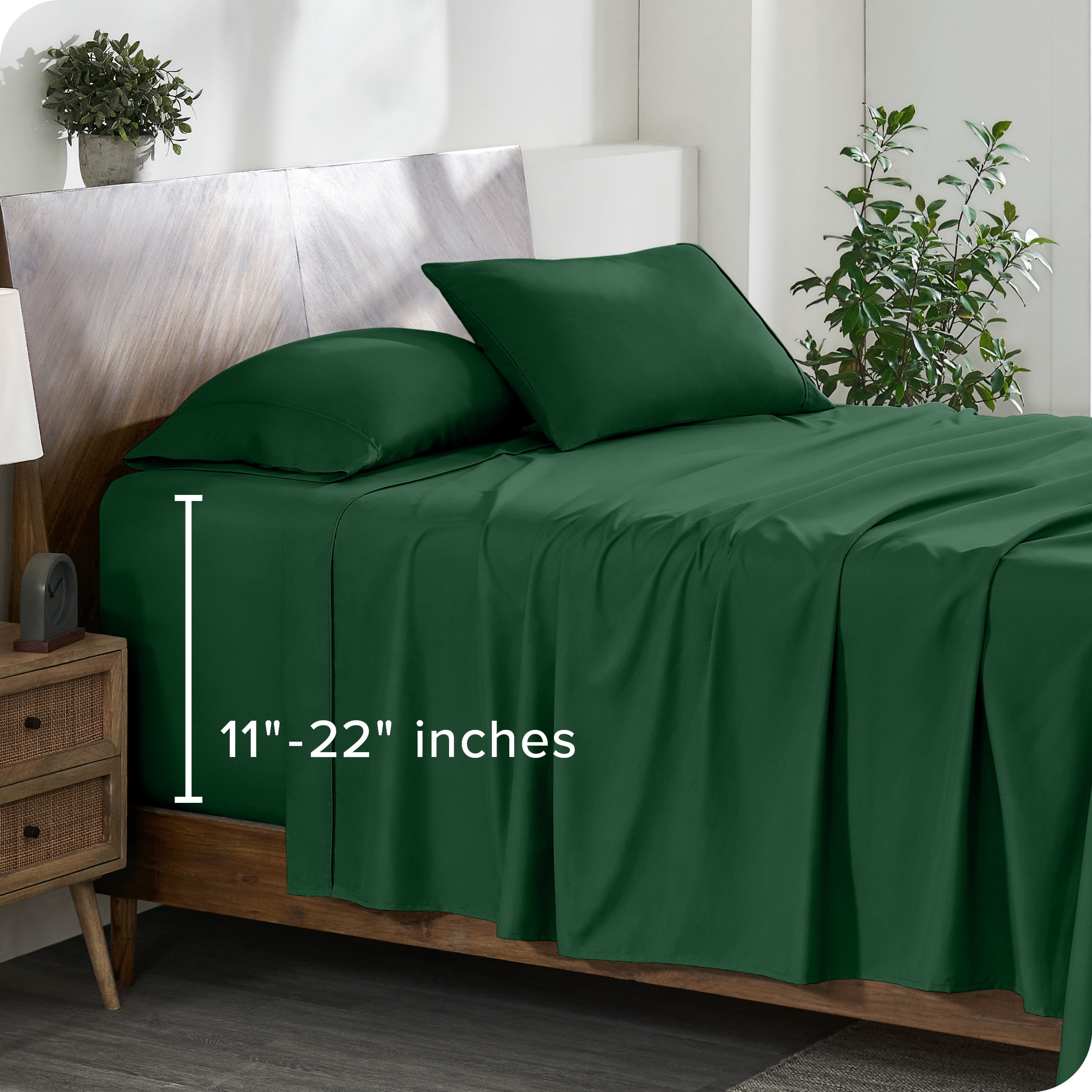 Bare Home 22" Extra Deep Pocket Sheet Set - Premium 1800 Collection - Ultra-Soft - Twin XL, Forest Green